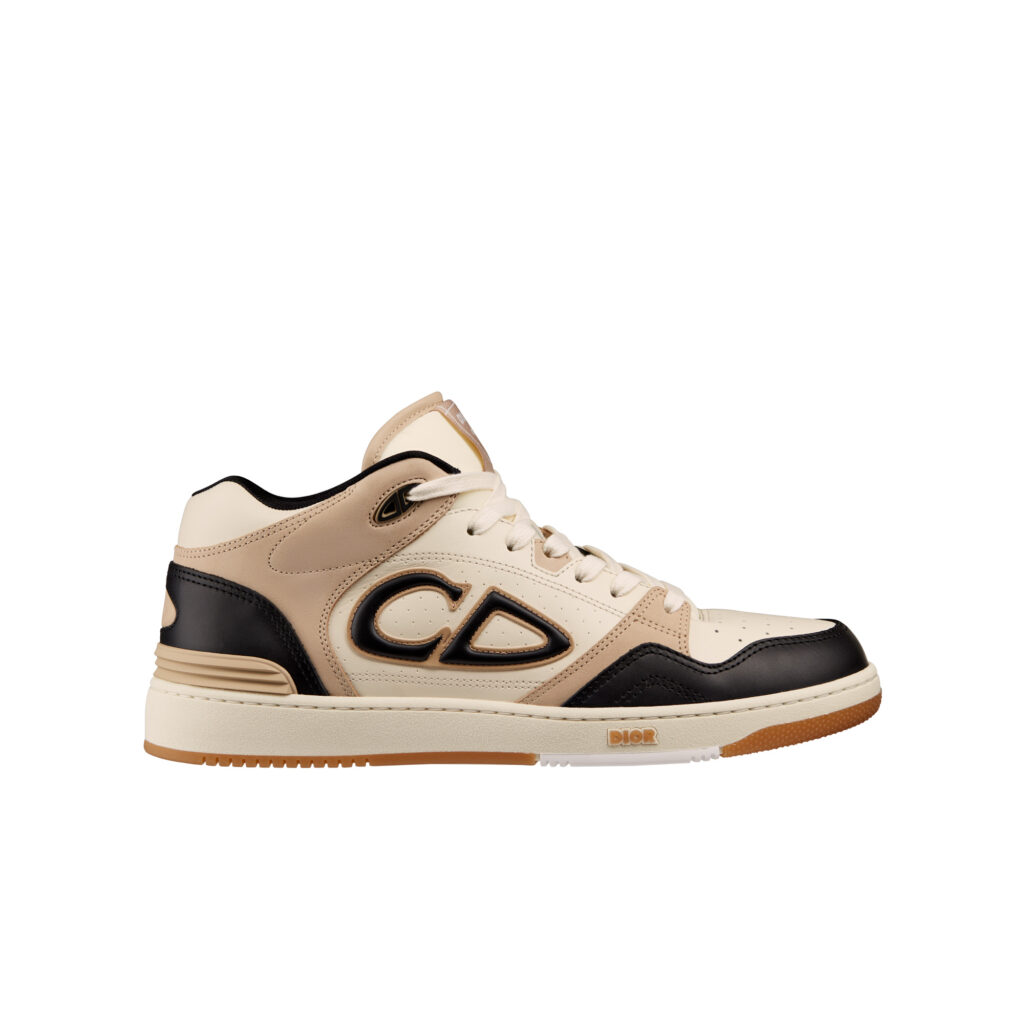 B57 MID TOP SNEAKER IN BLACK SMOOTH CALFSKIN AND BEIGE NUBUCK, BEIGE RUBBER SOLE