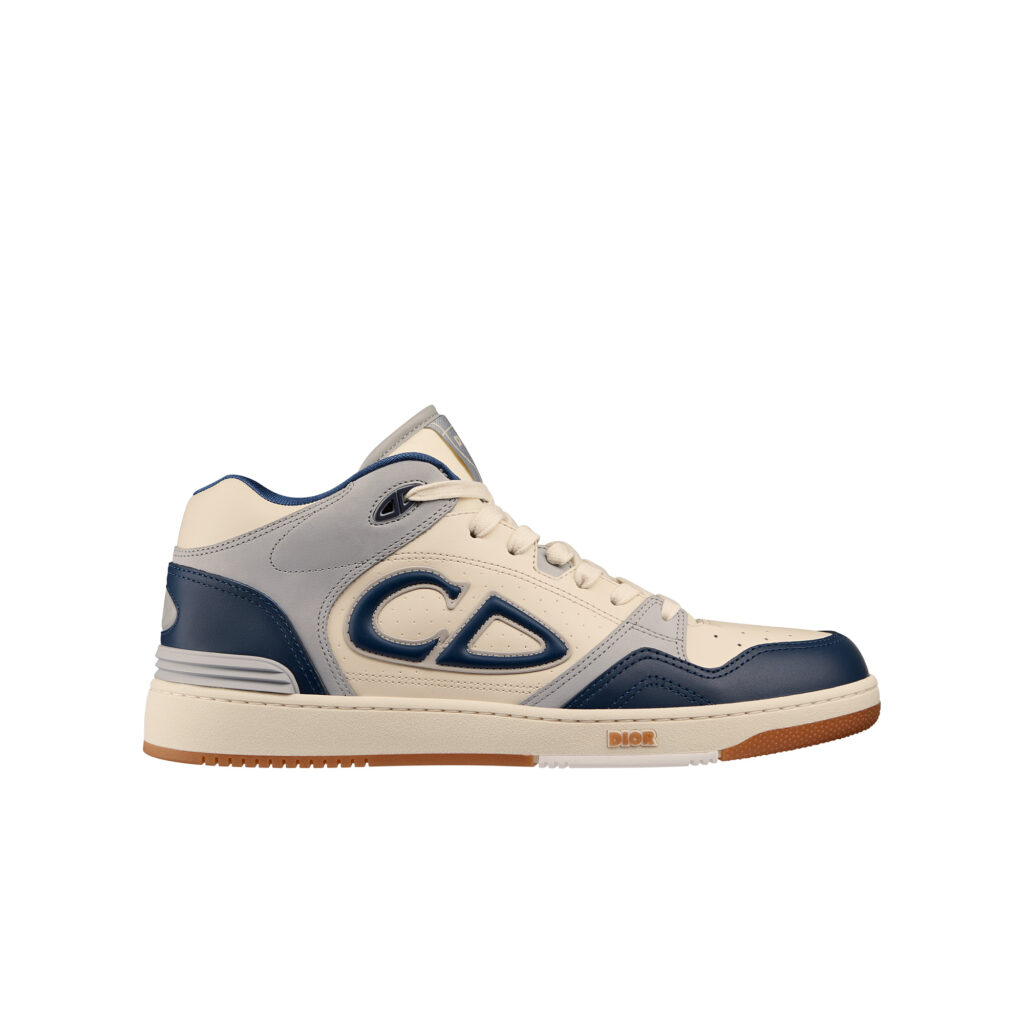 B57 MID TOP SNEAKER IN NAVY SMOOTH CALFSKIN AND GRAY NUBUCK, BEIGE RUBBER SOLE