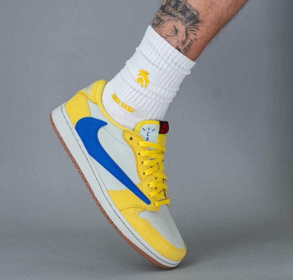 Travis-Scott-Air-Jordan-1-Low-OG-Canary-DZ4137-700-On-Feet