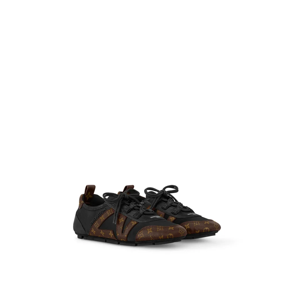BLACK TECHNICAL SATIN MONOGRAM CANVAS LV SNEAKERINA Front view